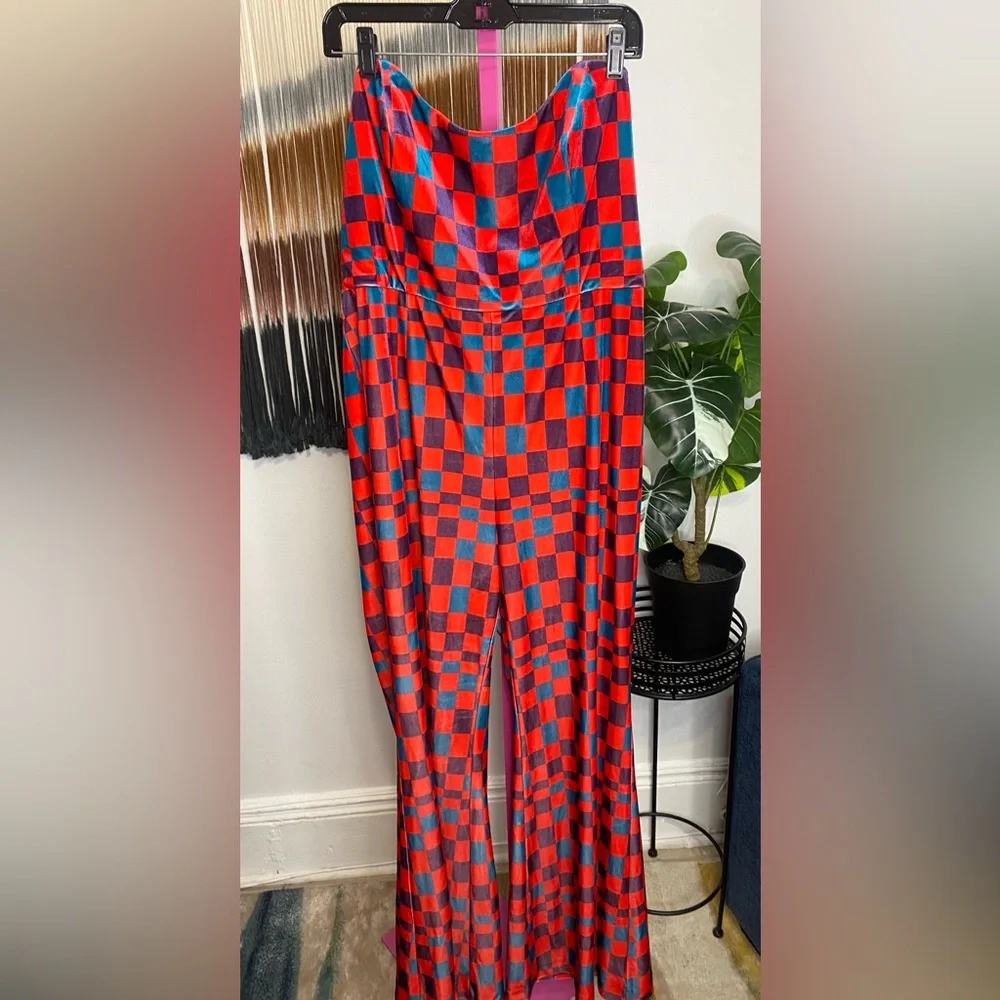 NWOT HUTCH Velvet Check Jumpsuit - Picture 4 of 10